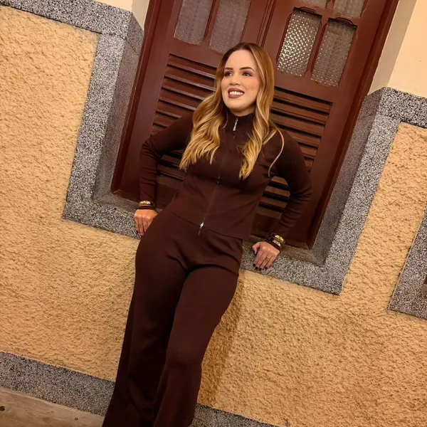 Conjunto de tricot marrom com zíper da Tay Store Prime